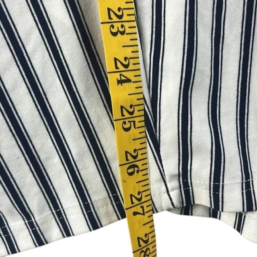 Doe & Rae Dress Navy Striped Size L Handkerchief Hem Rayon Blend - Picture 3 of 8